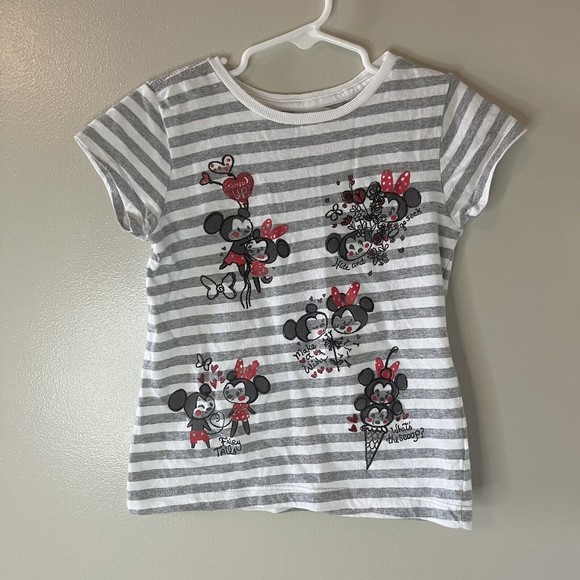 Disney Store Girls Minnie Mickey Mouse Shirt Short Sleeves Striped Tee S… - Picture 1 of 5